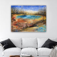 Lake Painting with yellow and orange