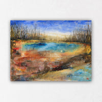 Lake Painting with Trees - Yellow, Orange, and Blue
