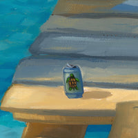 Beer can on dock painting