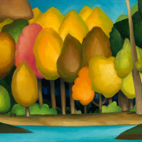 Colorful Autumn Tree Paintings with blue water
