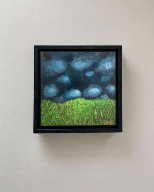 Simple green field with clouds painting