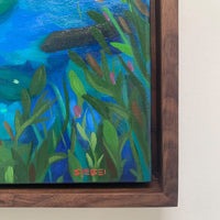 Framed painting of an underwater scene with plants, signed 'SIEGEI'.