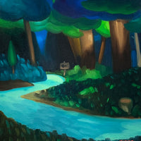 Glowing River Painting Deep Forest Art