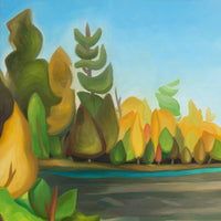 Autumn Tree Paintings with turquois water