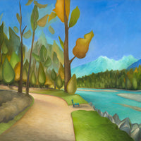 BC trail artwork with bench