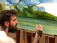 Ocean Painting with Storm Clouds and Islands