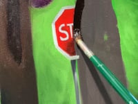 Colorful Tree Paintings with Stop Sign