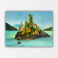 Colourful Tree Paintings with turquoise water