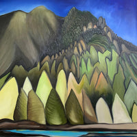alpine mountain painting with vibrant colours