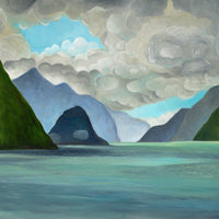 Anvil Island painting with clouds