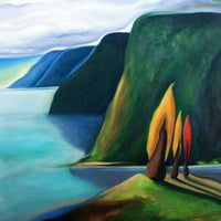 West Coast Inlet paintings with clouds and colorful trees Squamish BC Canada