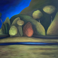 Fun tree paintings with blue night sky