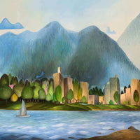 English Bay Vancouver Landscape Paintings with Sail Boat