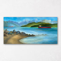 Freighters at Spanish Banks Beach Painting Local Artist