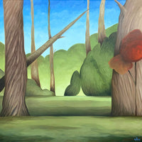 Park Paintings with one Red Tree