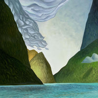 Pacific Northwest Ocean Paintings with Clouds and Islands