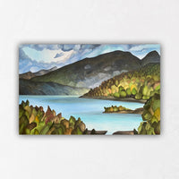 Bright and Colourful Tree Mountain Paintings with Ocean
