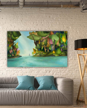Sailboat Painting with Colourful Trees