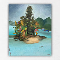 Colorful Tree Island Paintings Turquoise Water