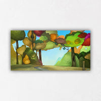 Autumn Colorful Landscape Paintings with Road and Traffic Light