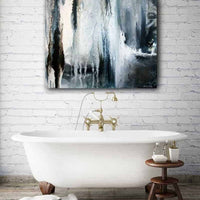 White and Dark Blue Fluid Abstract Paintings