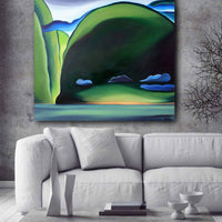 Modern Landscape Paintings Green, Blue with Clouds