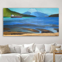 Low Tide Vancouver Beach Painting with Freighter