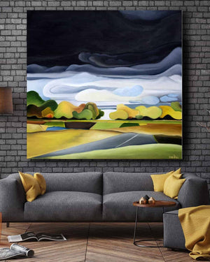 Prairie Storm with Road Paintings