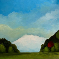 Field paintings with red tree and clouds