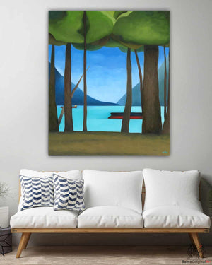 Vancouver Beach with Freighters and Tree Paintings