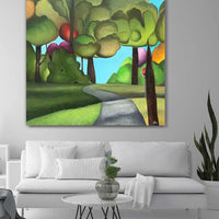 Colorful Tree Painting with Stop Sign