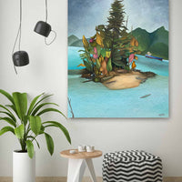 Colorful Tree Island Paintings Turquoise Water