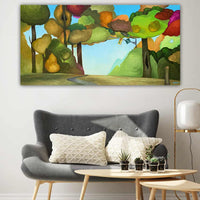 Autumn Colorful Landscape Paintings with Road and Traffic Light