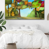 Autumn Colorful Landscape Paintings with Road and Traffic Light