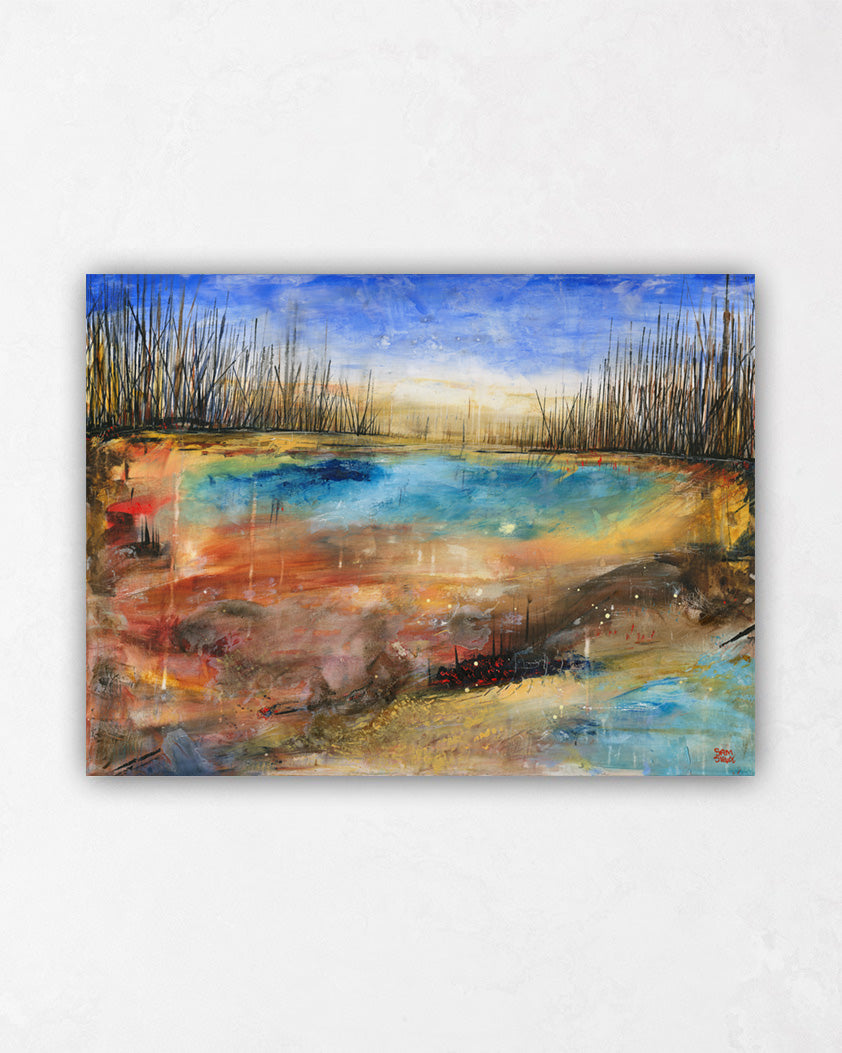 Lake Painting with Trees - Yellow, Orange, and Blue