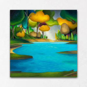 Autumn Painting with Teal Water