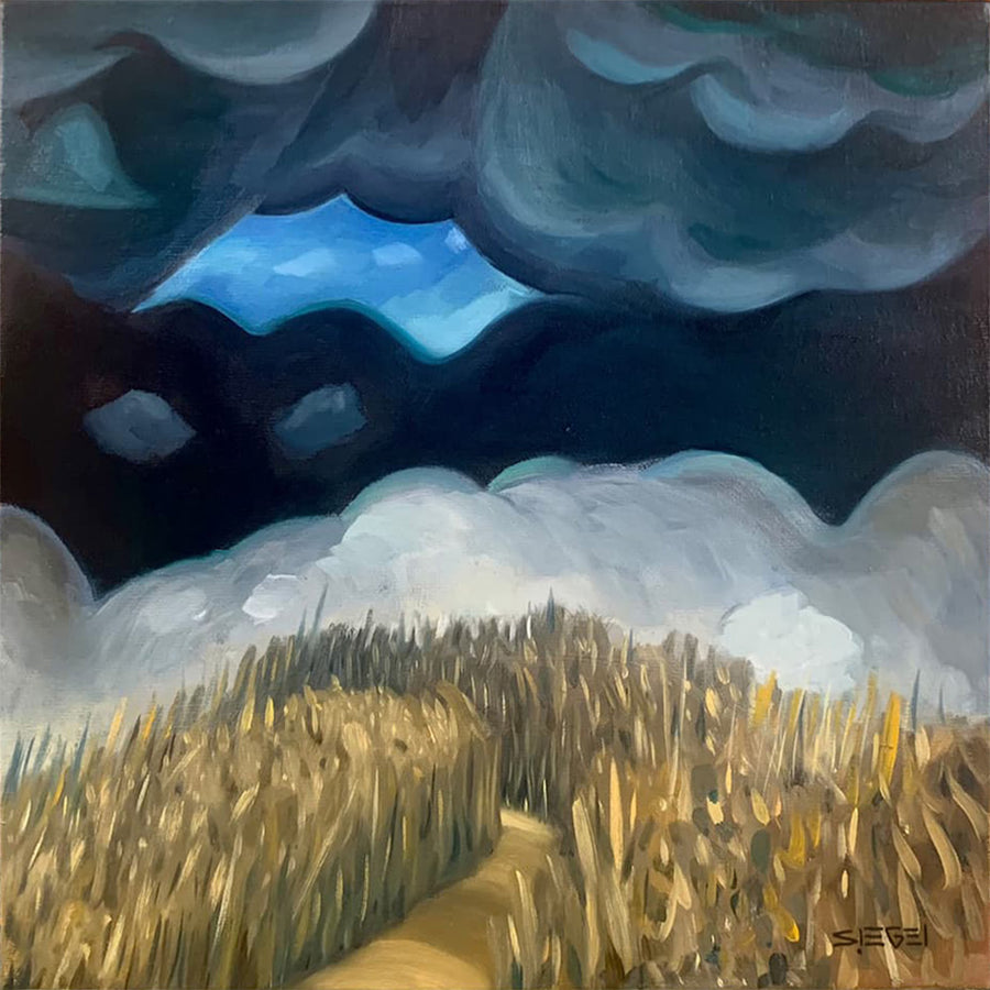 Dramatic Sky Painting with Dry Grassy Field 