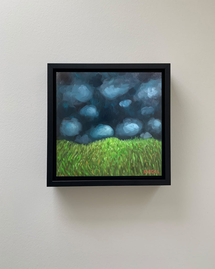 Simple green field with clouds painting 