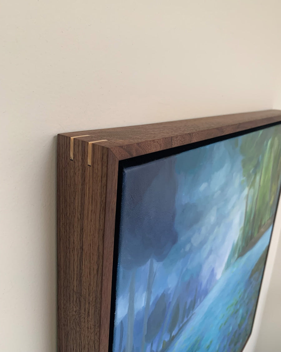 Framed artwork walnut Lily Pad painting