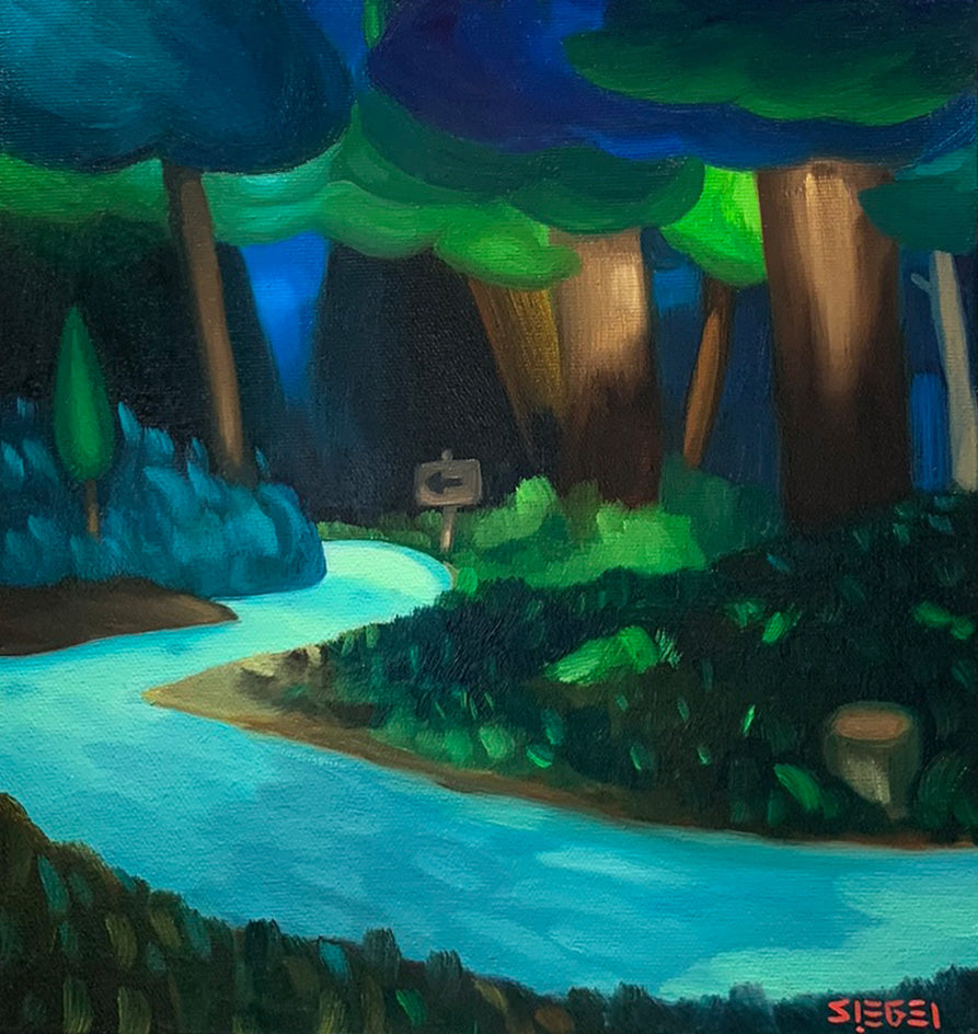 Glowing River Painting Deep Forest Art