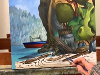 Pacific Northwest painting video with freighter