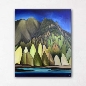 alpine mountain painting with vibrant colours