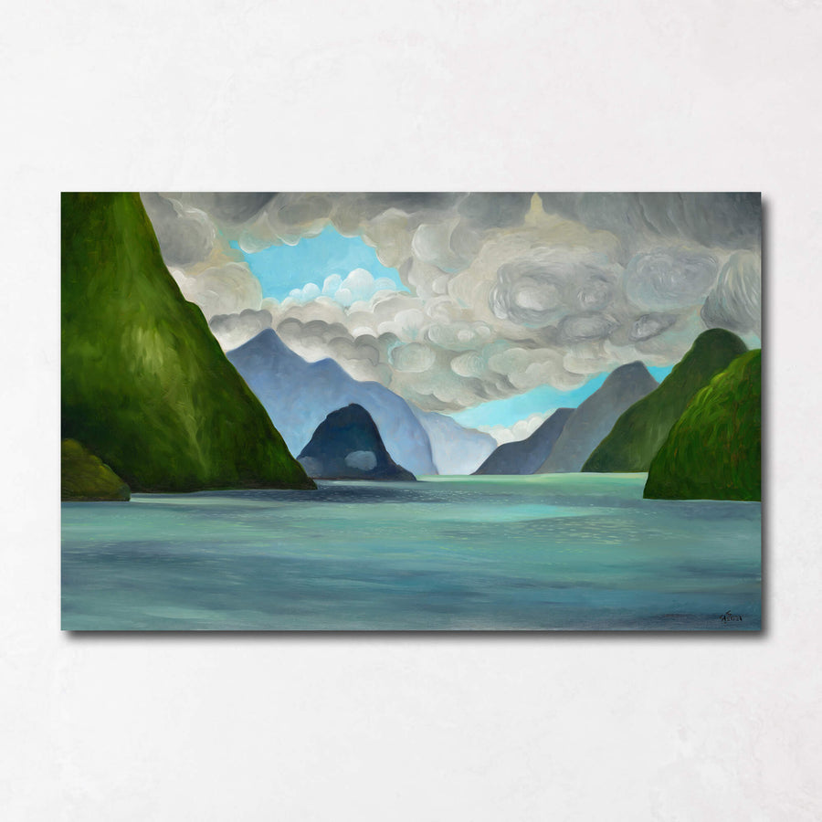 Anvil Island painting with clouds