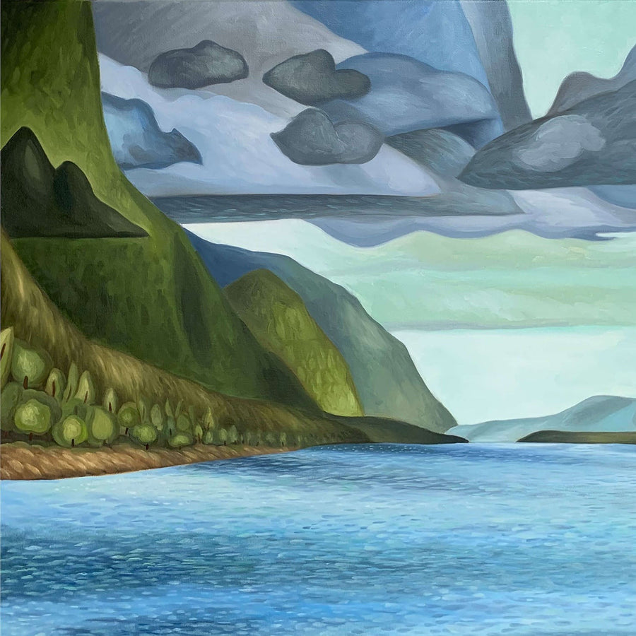 Vibrant landscape paintings with storm clouds by Sam Siegel