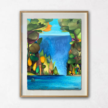 Cascade colourful tree and river painting