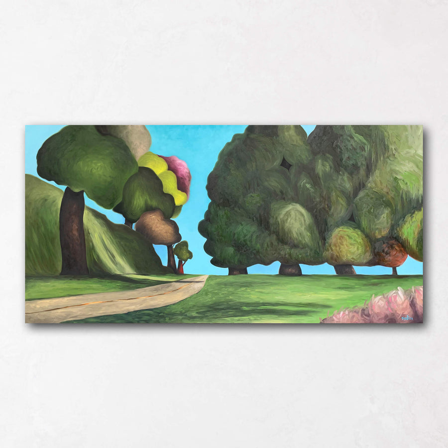 Vibrant Landscape painting with road and trees