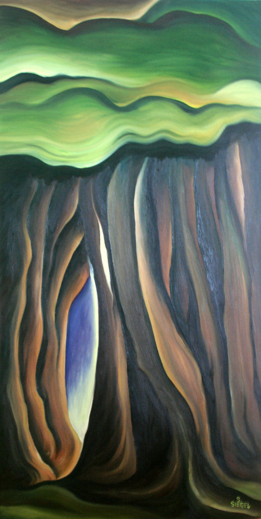 large tree trunk forest painting
