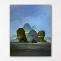 Glowing Island paintings with low laying clouds