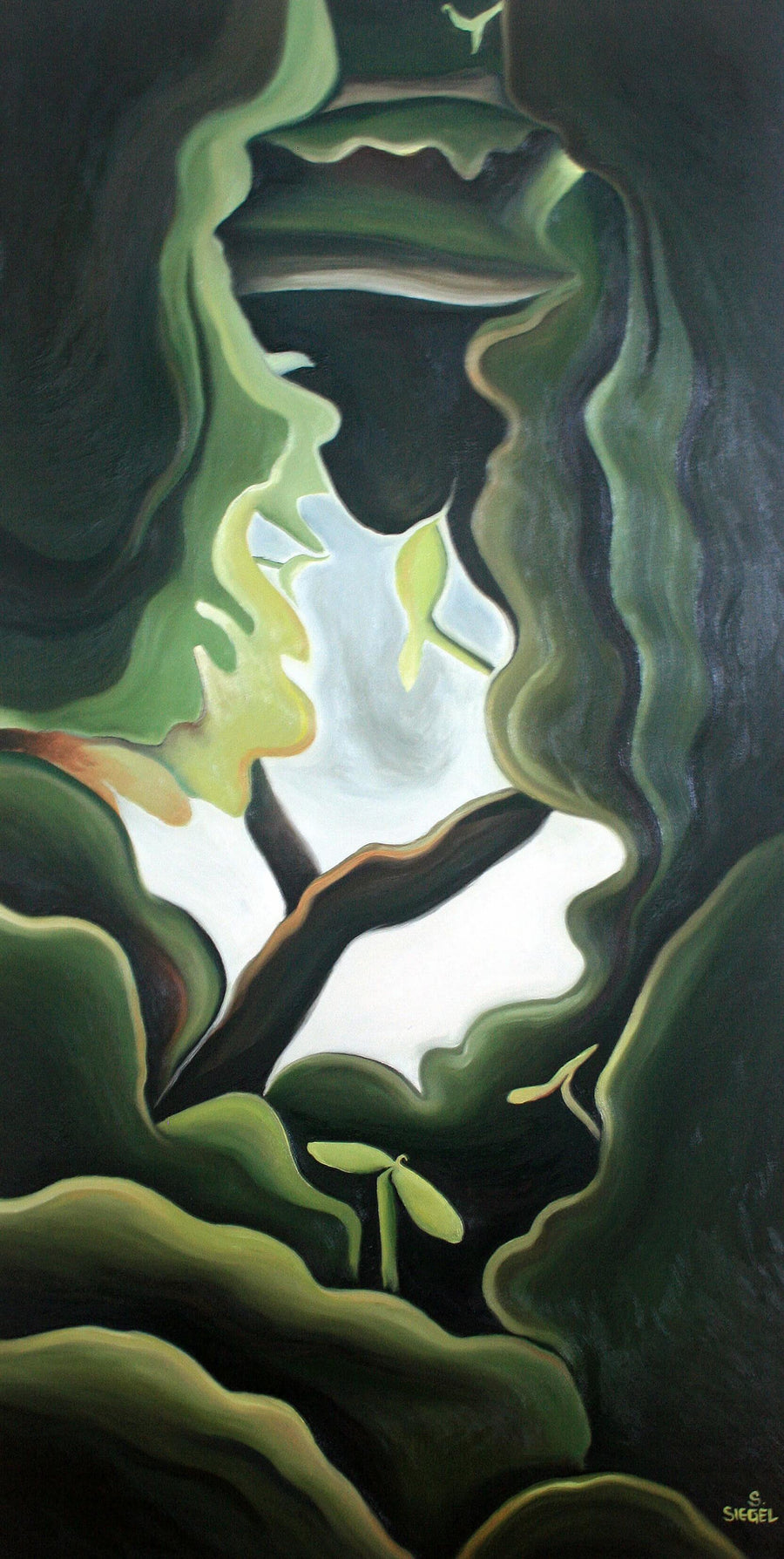 Deep green tree paintings with branches