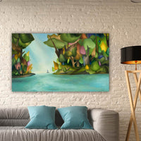 Sailboat Painting with Colourful Trees